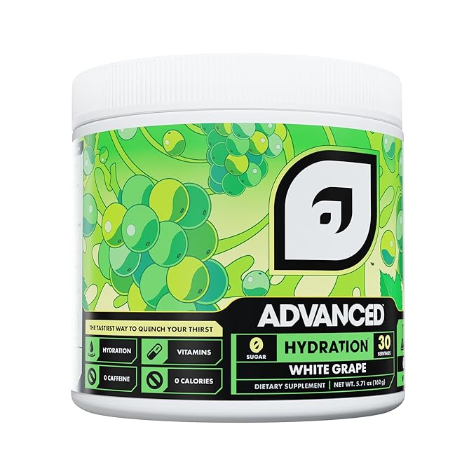 Advanced Hydration High-Performance Electrolyte Drink Mix with B Vitamins for All-Day Hydration - Caffeine Free, Zero Calories, Sugar Free, & Keto Friendly - (30 Servings, White Grape)