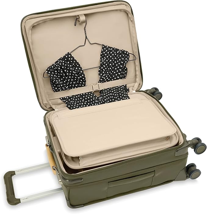 Briggs & Riley 21" Global Carry On Expandable Spinner - Luggage for International Travel, Suitcases with Wheels, Softside Rolling Bag for Men & Women, Self-Repairing Zipper- Baseline Collection, Olive