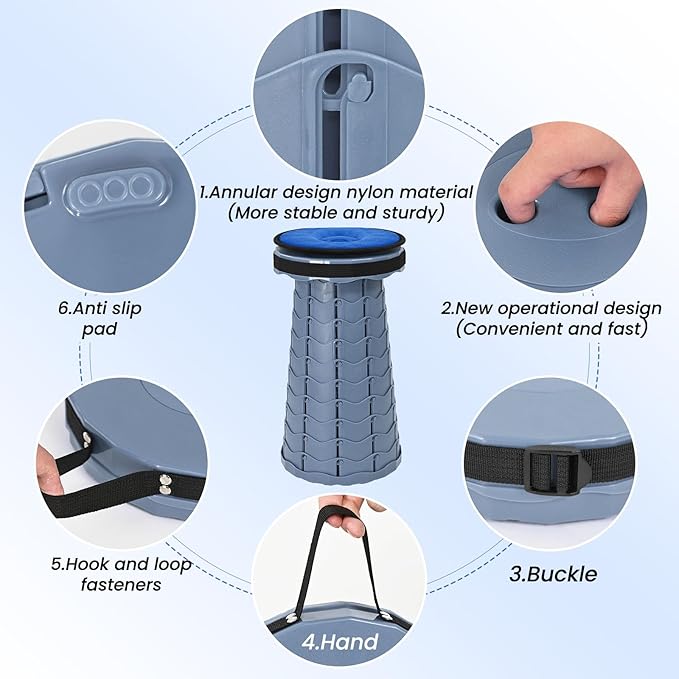 2 Pack Upgraded Collapsible Stool Folding Stool with Cushion,Retractable Folding Stool Max Load Capacity 400lbs, Portable Telescoping Stools for Camping Hiking Outdoor BBQ -Grey