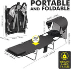 Backpack Beach Tanning Lounge Chair with Canopy Shade Face Hole Padded Adjustable Washable, 6 Position Layout Chair for Outside Sunbathing Poolside Lawn, UPF 50+ Wind-Resistant Sun Shade, 2 Pack
