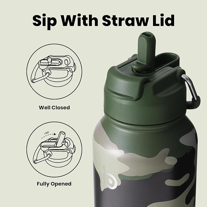 BOTTLE BOTTLE 32oz Insulated Water Bottle Stainless Steel Sport Water Bottle with Straw Dual-use Lid Design for Gym with Pill Box