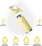IDEUS Insulated Stainless Steel Water Bottle with 2 Leak-Proof Lids, Thermal Water Flask for Hiking Biking, 32oz, Light Yellow