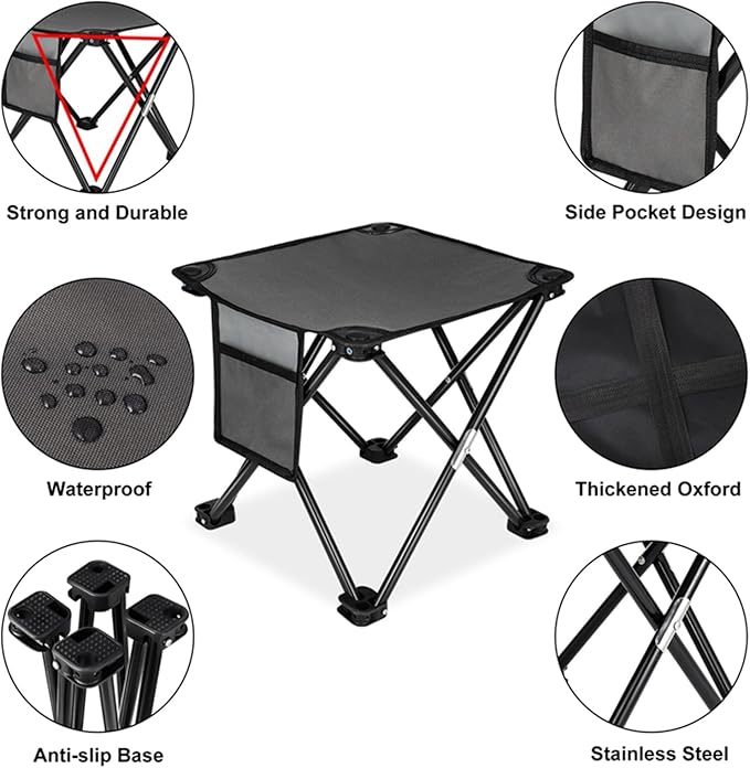 KABOER 2 Pack Folding Camping Stool Portable Outdoor Camping Chair for Fishing BBQ Hiking Gardening and Beach,Travel with Carry Bag(Grey)