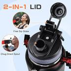 40 oz Insulated Water Bottle with Straw& Spout 2-in-1 Lid, Triple Wall Vacuum Stainless Steel Cold 48H, Leak Proof Sports Metal Flask Jug with Paracord Handle, Black Red