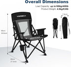 Camping Chair Portable Folding Lawn Chair Comfortable Hard Arm Sturdy for Family Camp, Outdoor, Sports, Beach, Travel, Support 400 lbs, Black&Grey