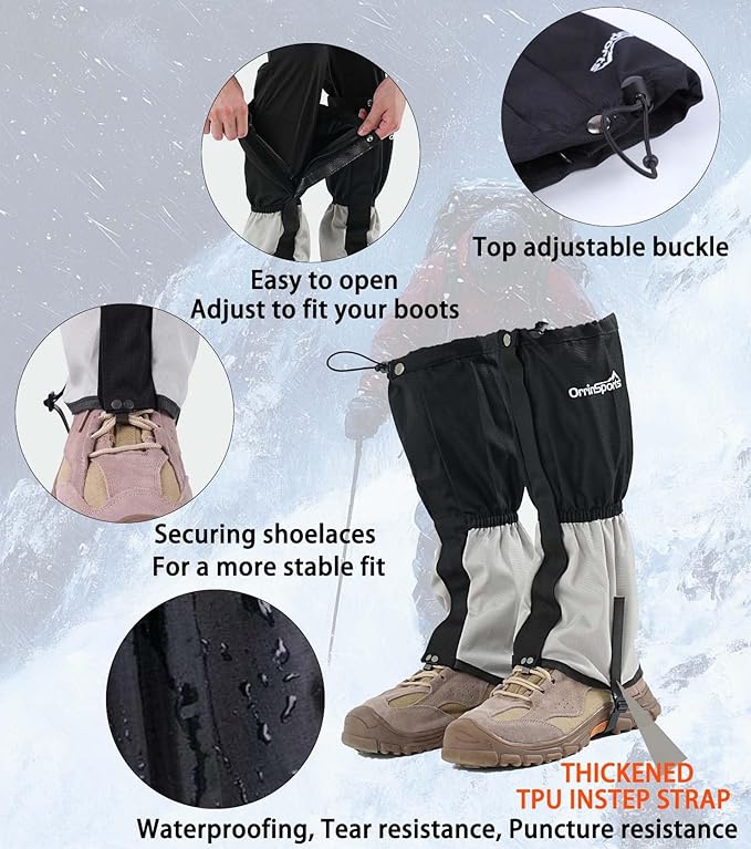 Waterproof Leg Gaiters for Men Women, Adjustable Snow Boot Gators for Hiking, Skiing, Hunting, Outdoor Adventures