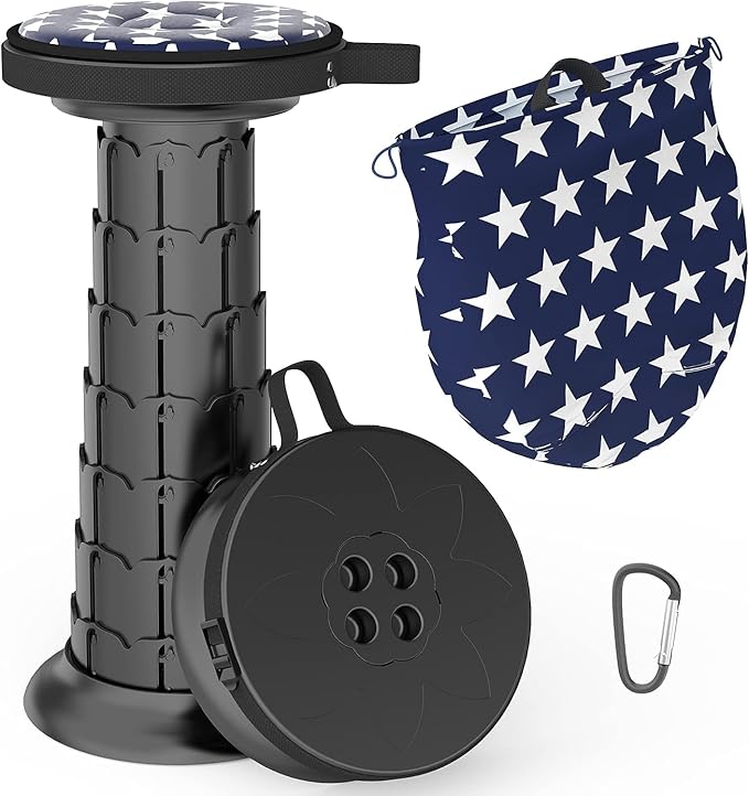 ALEVMOOM Upgraded Portable Retractable Folding Stool,Camping Telescoping Stools with Swivel Cushion,Collapsible Stool for Adults,Hold Up to 440Ib for Garden Travel with Carry Bag&Carabiner
