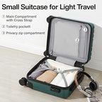 Hanke 14 Inch Underseat Carry On Luggage with Wheels Hard Shell Suitcases Lightweight Small Luggage for Weekender Mini Suitcase Carry On Bag Travel Luggage for Travel Rolling Suitcase.(Blackish Green)