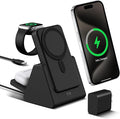 3-in-1 Wireless Charging Station: Portable 10000mAh Power Bank Charger Compatible for Phone Air/17/16/15/14/13/12 Series and Watch - Detachable Magnetic Charging Stand Black