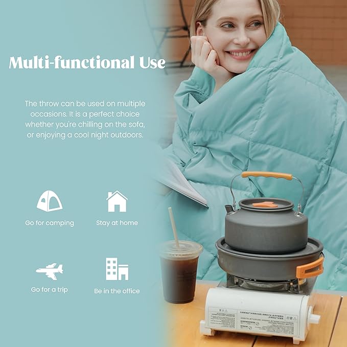 puredown® Soft Feather Down Throw Blanket Lightweight Packable Couch Throw for Indoor and Outdoor Use, 50"X70", Teal Blue