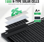 18BB 200W Solar Panel, 2Pcs N-Type 12V/24V 100 Watt Solar Panels, 25% High Efficiency Monocrystalline Solar Module, for RV, Boat, Marine, Trailer, Farm, Rooftop and Home Off-Grid System