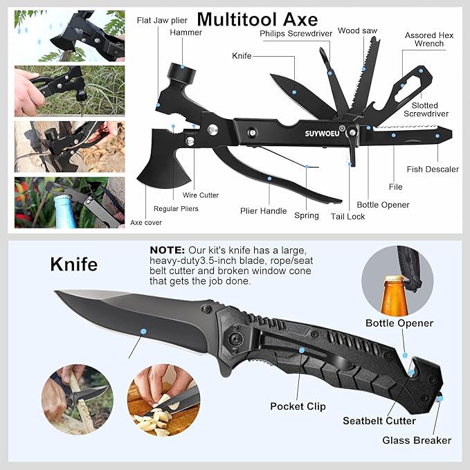 Gifts for Men Dad Husband Fathers Day, Survival Gear and Equipment kit 21 in 1, Professional Cool Gadgets Stuff Tactical Tool, Gift Ideas for Him Son Daughter Emergency Hunting Outdoors Camping Hiking