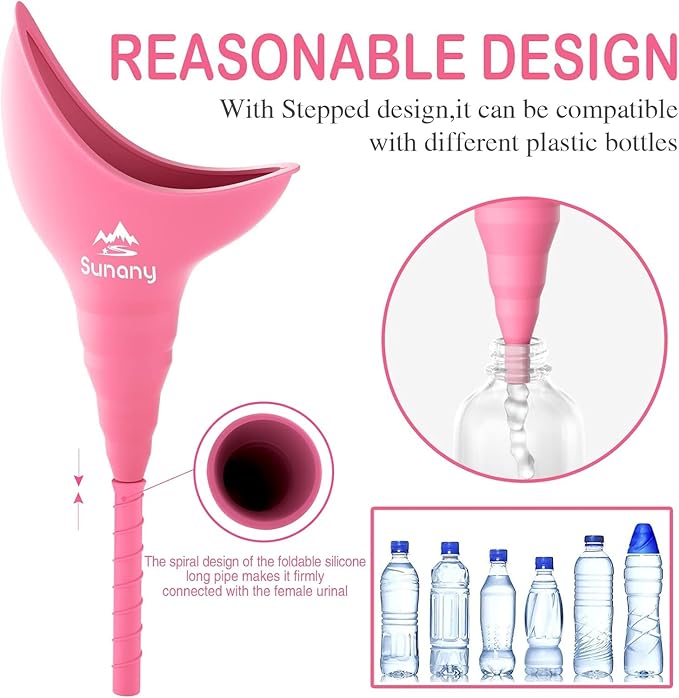 Female Urination Device, Reusable Female Urinal Silicone Women Pee Funnel Allows Women to Pee Standing Up, The Perfect Companion for Camping,Outdoor,Travel（Fuchsia）