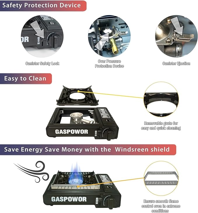 1-Burner Butane Stove included a Windblocker,10000 BTU Gas Stove Portable with Case, Automatic ignition Camping Stove,Portable Gas Stove,Precise Flame Control,Gas Burner for Cooking Outdoor