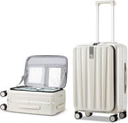 Hanke 24 Inch Checked Luggage PC Hard Case Luggage Top Opening Aluminum Frame Travel Luggage Suitcases with Wheels for Woman Men.(Ivory white)