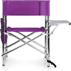 PICNIC TIME Sports Chair with Side Table, Outdoor Foldable Padded Adult Camping Chairs with Cup and Accessory Panel for Lawn, Beach, & Sports Use for Adults, up to 300-lbs Capacity, (Purple)