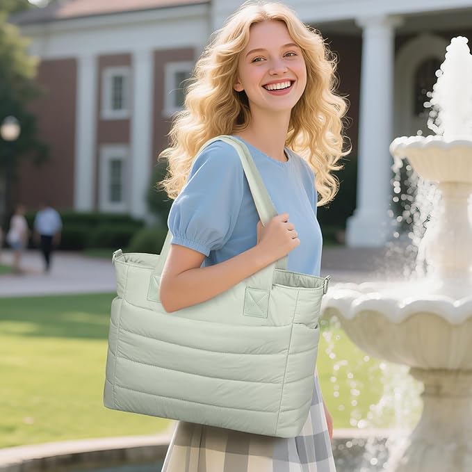 Tote Bag for Women Puffer Work Tote Handbag Large Quilted Nurse Bag with Zipper for Travel