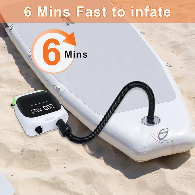 Electric Paddle Board Pump – 20PSI High-Pressure Electric SUP Pump Air Pump with Auto Shutoff, Dual-Stage Inflation for Paddle Boards, Kayaks, Tents, Boats & Inflatables White