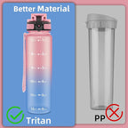 OLDLEY 32 oz Water Bottle, Motivational Water Bottle with Time Marker, Sports Water Bottle With Strap, Leakproof & BPA Free Large Water Bottles for School, Gym, Travel, Outdoor, Tritan,Pink&Blue