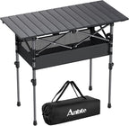 Folding Camping Table, Aluminum Roll Up Camping Table Adjustable Height with Storage Net and Bag, Lightweight Outdoor Table 32.2” X 16”, for Outdoor Travel BBQ Party Picnic, Black