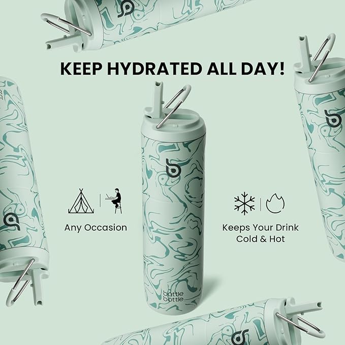 BOTTLE BOTTLE Insulated Water Bottle 24oz with Straw Lid and Handle for Sports Travel Gym Stainless Steel Water Bottles Double-Wall Vacuum Metal Leak Proof BPA-Free