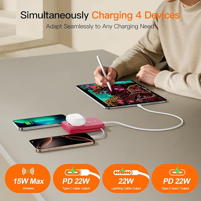 2025 Latest Portable Charger, 16800mAh Magnetic 15W Wireless Power Bank with 2 Built in Cables, LED Display Battery Pack Travel Essentials for iPhone 17/16/15/14/13/12/Pro/Mini/Pro Max