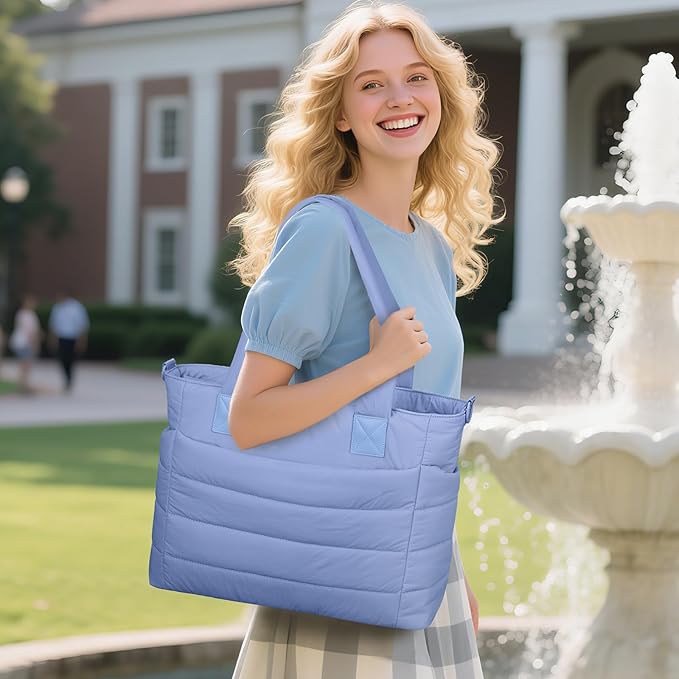 Tote Bag for Women Puffer Work Tote Handbag Large Quilted Nurse Bag with Zipper for Travel