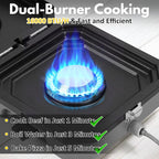 Adjustable 2-Burner Portable Stove with 16000 BTU, Flameout Protection, with Camping Grill and Carrying Bag, Propane Camping Stoves for Camping, Backyard BBQ,Tailgating (Grey)