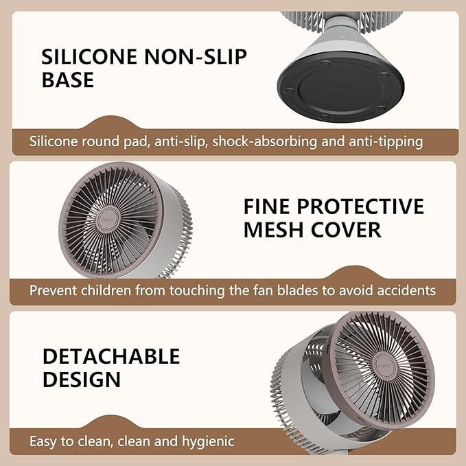 CIBAIL Small Desk Fan for Bedroom,10 Inches Portable Electric Table Air Circulation Fan,USB-C Rechargeable Powerful with 3 Speed 360° Adjustable Tilt for Whole Room,Best for Office Bedroom Kitchen
