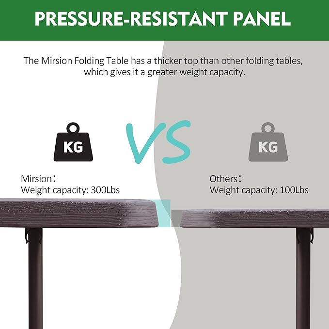 Foldable Table, Plastic 6FT Folding Table, Indoor Outdoor Portable Utility Table with Handle for Party, Camping and Picnic, Brown