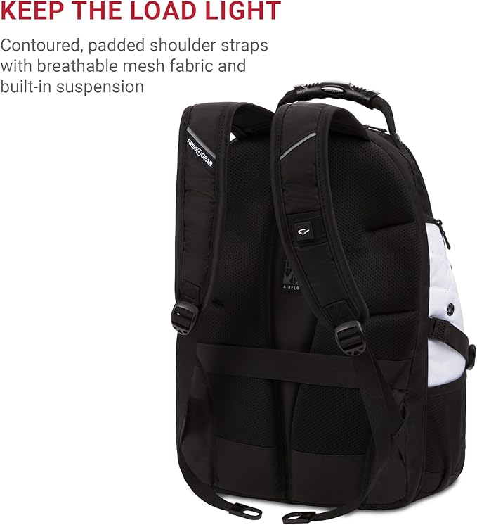 SwissGear 1900 ScanSmart 17” Laptop Backpack White/Black – Reflective Tech Backpack with ScanSmart Compartment – Multiple Organizer Pockets & RFID Scan Blocking Technology