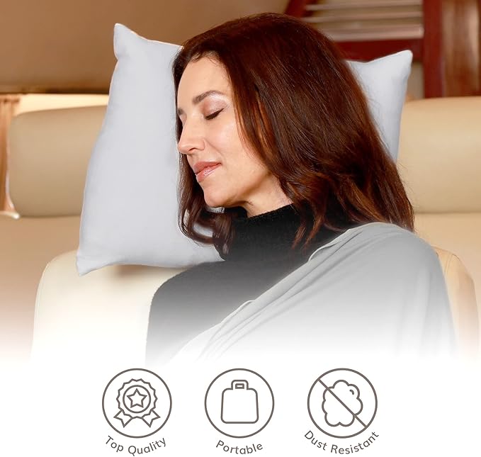 Happyluxe Odyssey Travel Pillow for Long Flights - Soft, Small, Alternative to Down and Memory Foam. 17 x 13in - Made in The USA, Silver Gray Airplane Pillow for Adults Sleeping, Camping or Nap
