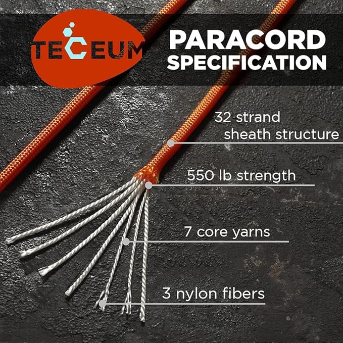 TECEUM 5/32" Paracord Rope 1000 – 1000ft / 200ft / 100ft / 50ft – Tactical Parachute Cord 4mm – 45+ Colors – Nylon String for Survival & Camping Gear – Stripe Cord for Survival – Utility Rope