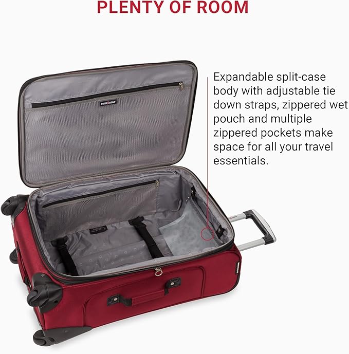 SwissGear Sion Softside Expandable Luggage, Burgundy, Checked-Medium 25-Inch