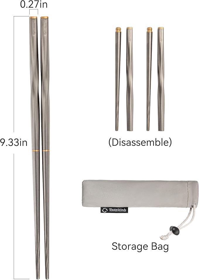 Titanium Chopsticks, Foldable Ultralight Chopsticks, Reusable Utensils for Camping Backpacking Hiking Travel Home, 9-inch, with Storage Bag