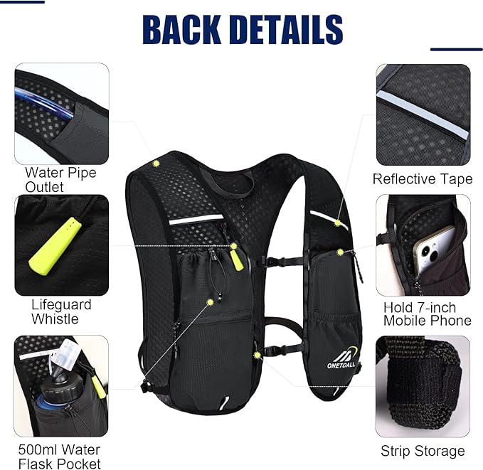 Running Vest for Women & Men, Lightweight 150g Hydration Backpack, 6L Pack for Trail Running, Marathon, Hiking, Cycling, Jogging, Adjustable Fit