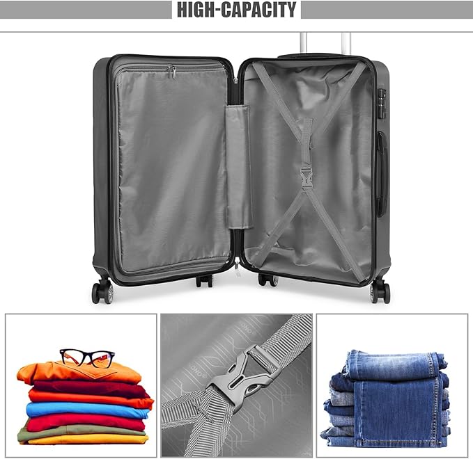 Kono 20'' Carry on Luggage Lightweight with Spinner Wheel TSA Lock Hardside Luggage Durable Small Carry on Suitcase Grey