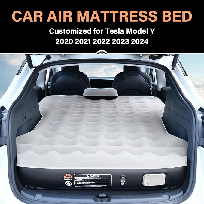 Coverado Car Air Mattress for Tesla Model Y, Self Inflating Car Sleeping Pad with Wireless Air Pump, 7" Thickened Tesla Model Y Mattress, Comfort Flocking Camping Bed, Model Y Accessories 2025-2021