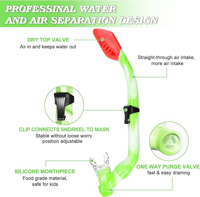 Kids Snorkel Set Dry Top Snorkeling Gear for Kids Youth Boys Girls Junior Age 5-15,Tempered Glass Swimming Diving Mask and Snorkel Set 180 Degree Panoramic View