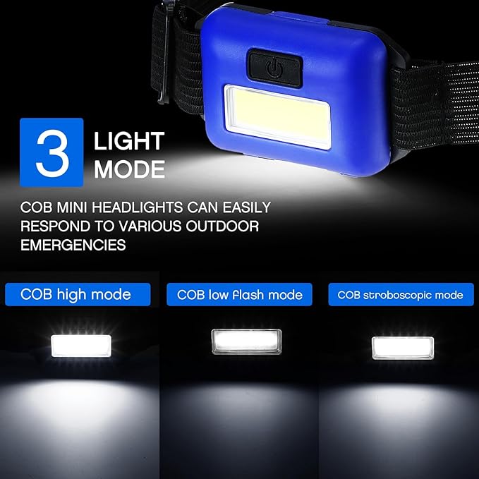 48 Pack LED Headlamp Flashlight Bright Waterproof Head Lamp Torch Cob Flood Head Light Bulk 800 lumens with 3 Modes 144 AAA Batteries for Adult Kids Running Camping Night Survival, 4 Colors