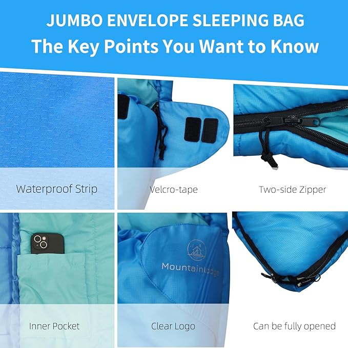 Jumbo Sleeping Bag for Adult&Kids,Cold&Warm Weather with Compression Sack and Water Resistant for Family Camping,Travel and Car Camping