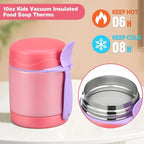 10oz Insulated Food Jar, Thermo for Hot Food Lunch Container, Stainless Steel Lunch Box for Kids with Spoon (Pink)