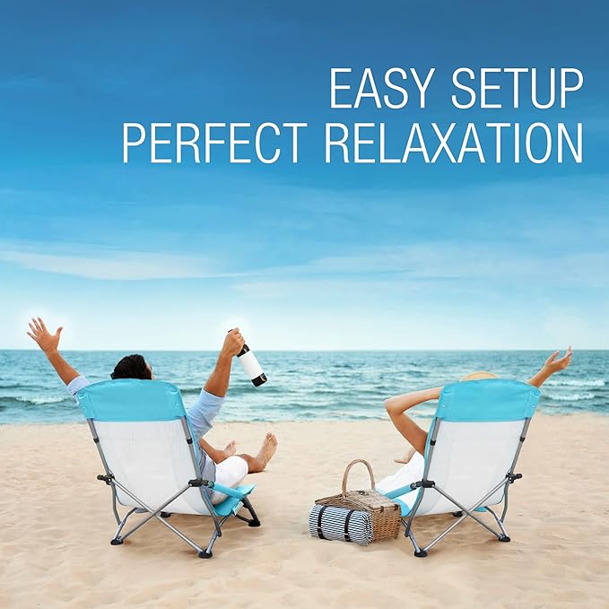 HAUSHOF 2-Pack Blue High Back Beach Chairs with Colored Dots, Durable 600D Oxford Fabric, Industrial Grade Iron, Maximum Seated Weight Capacity: 265 lbs, Ergonomic Design