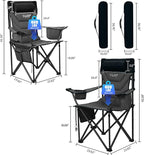 Oversized High-Back Camping Chairs with Pillow, Dual Cup Holders & Cooler Bag - Heavy Duty Foldable Outdoor Chair for Adults, Picnic, Fishing, Backyard, Sports (2, BlackGrey)
