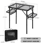 REDCAMP 35x16 Folding Grill Table for Outside with 2 Side Tables, 4 Adjustable Heights Portable Small Stand Table for Outdoor Indoor Camping Picnic BBQ