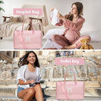 Letter Weekender Bags for Womens - Duffle Bag with Shoe Compartment Personalized Overnight Bag with Toiletry Bag Duffel Bags for Gym Hospital Bags Gift for Women Pink (Letter M)