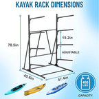 Kayak Storage Rack, Heavy Duty Freestanding Kayak Rack for Garage and Outdoor Storage, Kayak Stand Adjustable for Kayak, Canoe, Surfboard and Paddle Board