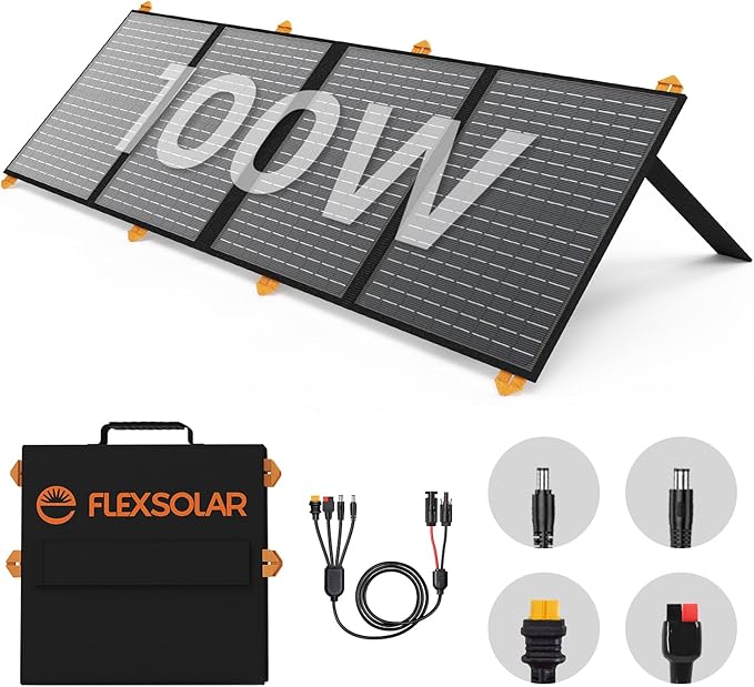 100W Portable Solar Panel for Power Station, Foldable Monocrystalline Solar Charger with QC3.0 USB-A & USB-C, 24% High Efficiency, IP67 Waterproof - Compatible with Camping, RV, Emergency Blackout