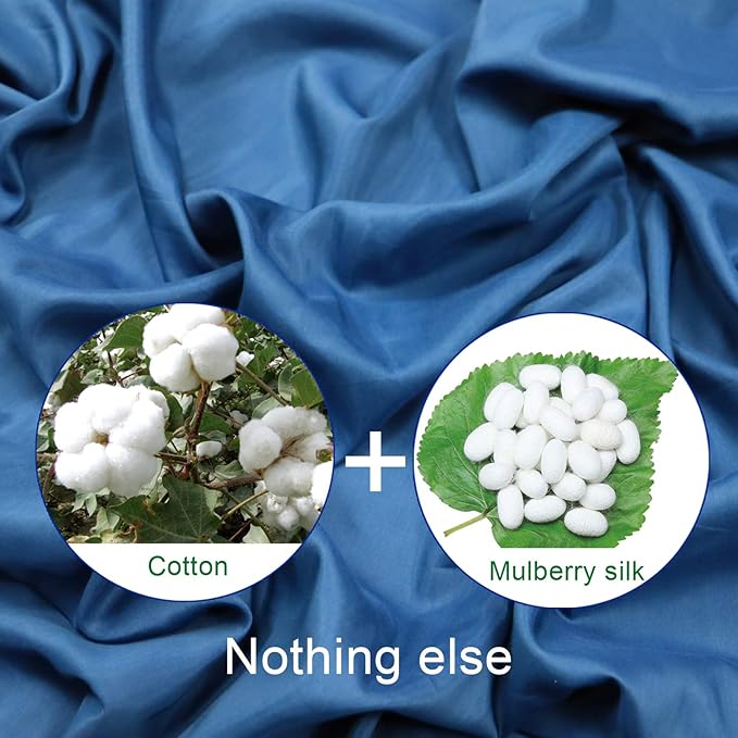 Browint Silk/Cotton Travel Sheet with Double Zippers, 87"x43" Extra Wide Sleep Sack for Hotels, Lightweight Sleeping Bag Liner for Camping, Traveler Rectangular with Pillow Pocket …