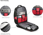 Swissdigital Design Men's Laptop Backpack for College and Business Travel with Integrated USB Charging Port and RFID Protection Fits 15.6" Laptops Black/Red | J14-41